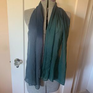 Gap 100% Silk Chiffon Scarf Ombre Green Blue 20x60" Fairycore Mermaid Whimsical